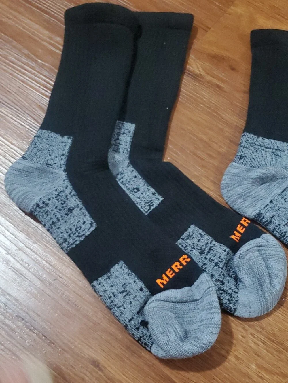 Merrell Wool Black and Gray Work/Hiking Socks with Orange Logo - 2 Pair